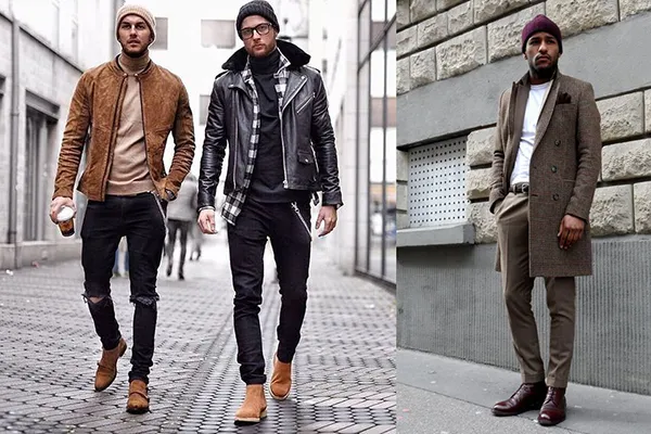 Осенние образы с коричневыми ботинками для мужчин