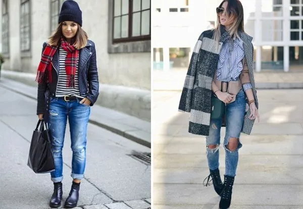 Как носить джинсы с женскими сапогами. Фото модных образов