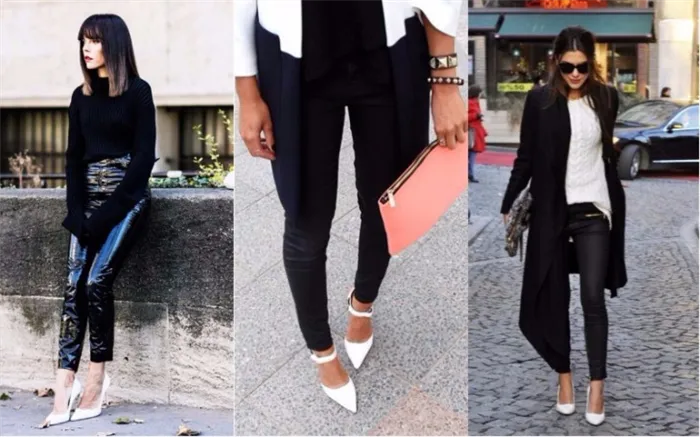 Белые каблуки с черными брюками