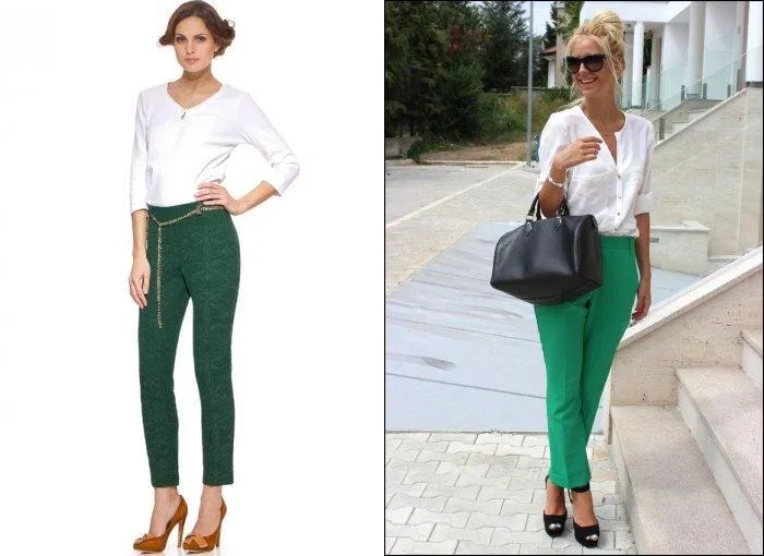 Элегантные укороченные зеленые брюки