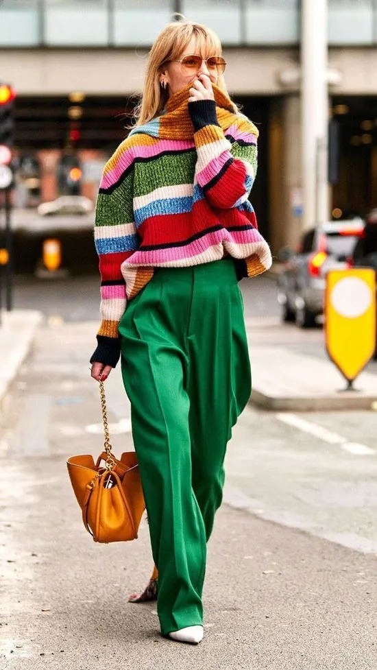 Модные вещи для женщин, которые можно носить с зелеными брюками