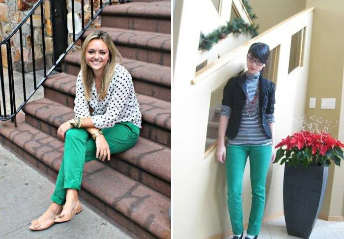 Зеленые брюки для прогулок или работы в офисе