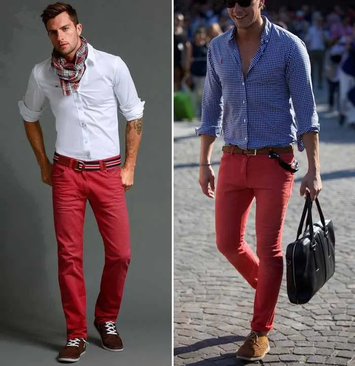 Мужские красные джинсы