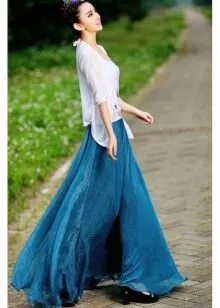 Аквамариновая шифоновая юбка в пол