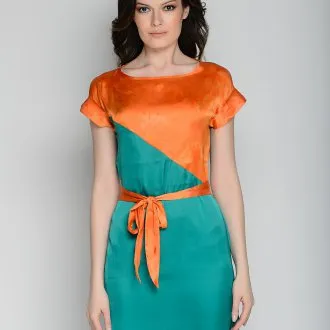 Оранжевое и зеленое платье