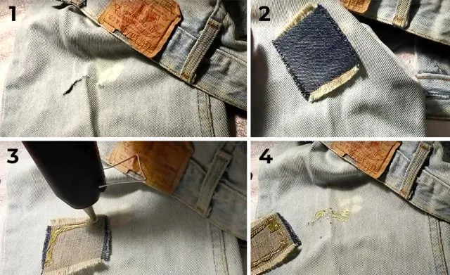 Зашивание дырок в джинсах.