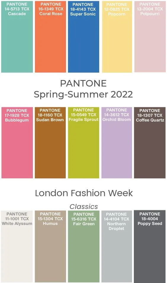 Модная палитра Pantone весна/лето 2022 года