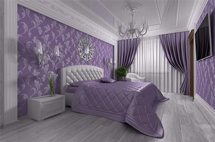 С какими цветами сочетается фиолетовый - дизайн спальни?