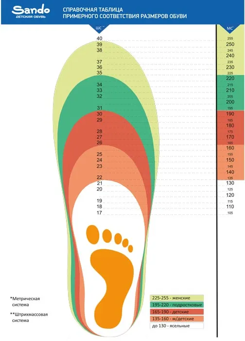 Таблица размеров обуви (калька)