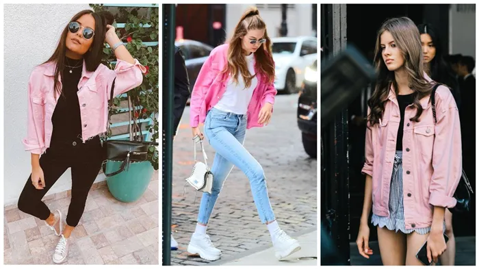 Что носить с розовыми джинсами