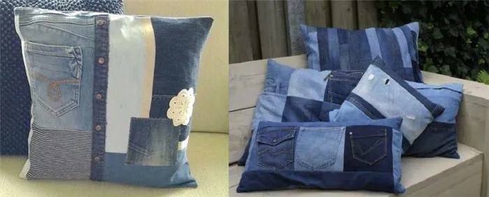 Сделайте диванные подушки из поношенных джинсов