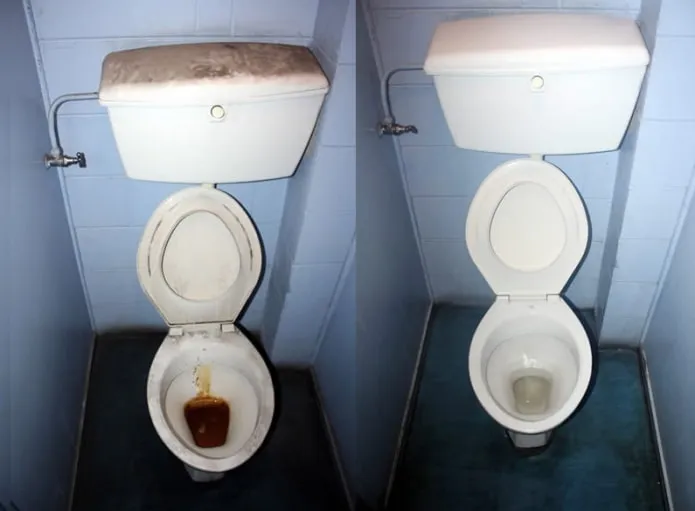Туалеты до и после мытья с электролитом