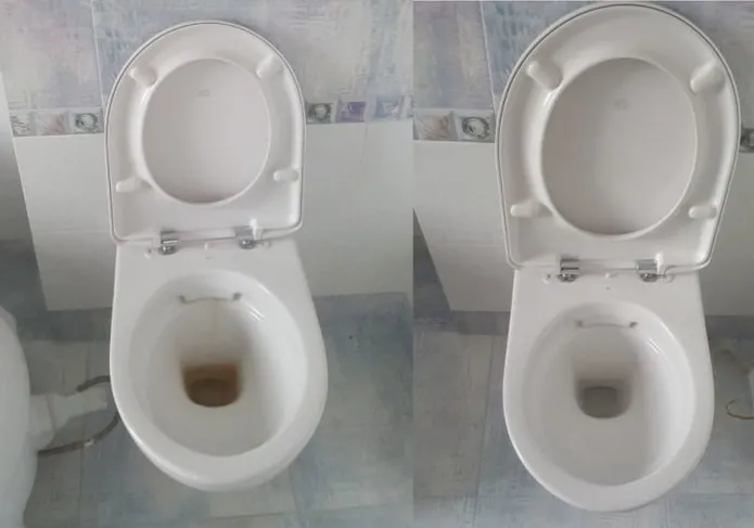 Туалеты до и после мытья с пищевой содой и уксусом
