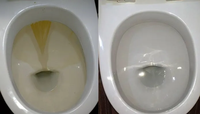 Туалеты до и после очистки с использованием Доместоса