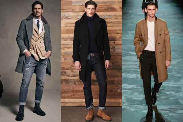 Мужские пальто в сочетании с джинсами скинни
