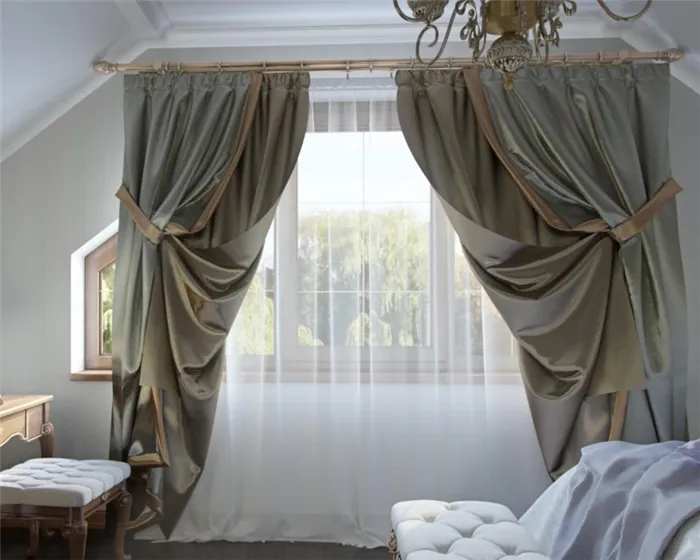 Двойные шторы для окон спальни