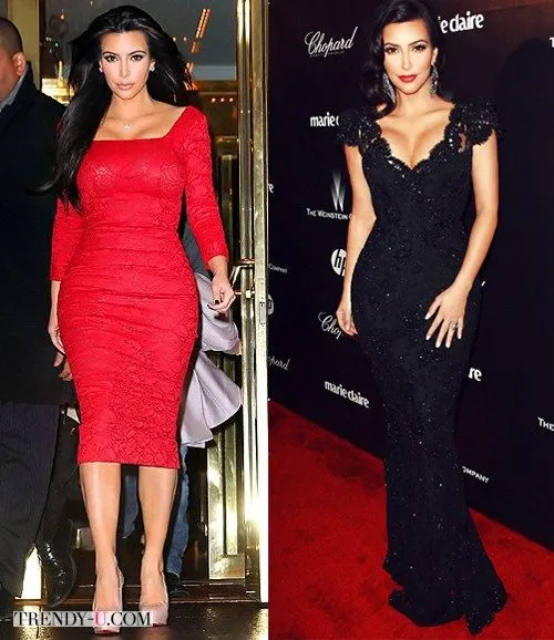 Красное кружевное платье против черного. Ким Кардашьян.