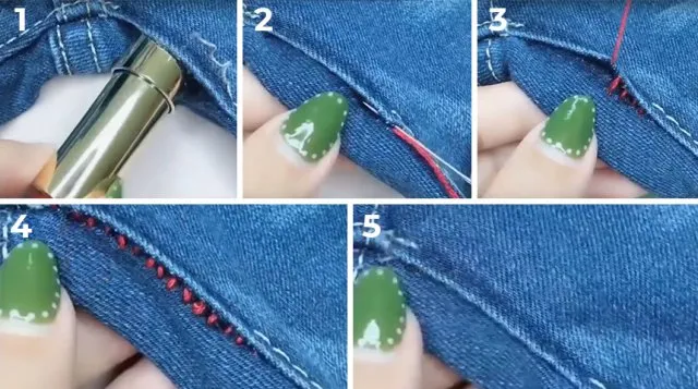 Зашивание дыры в джинсах