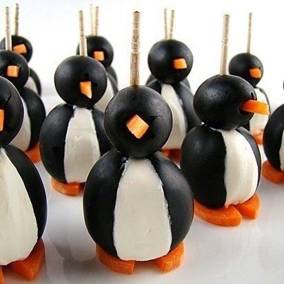 Пингвины из оливок