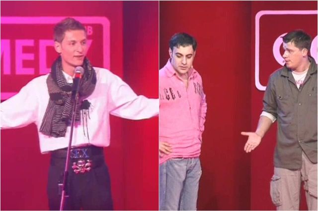 Павел Воля в образе «гламурного подонка», Мартиросян и Харламов на сцене Comedy Club Фотоколлаж: Покатим.ру/Валерия Кирсанова