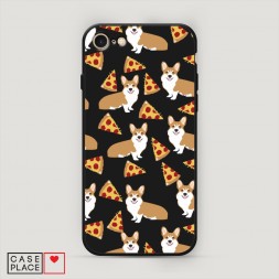 Матовый силиконовый чехол Корги и пицца на iPhone 7